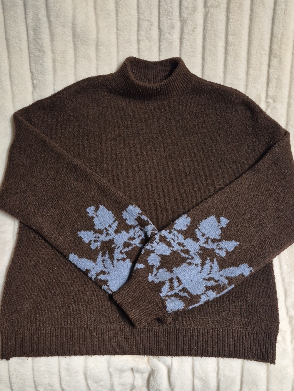 a.n.a Brown Floral-Accent Mock Neck Sweater - Unbranded